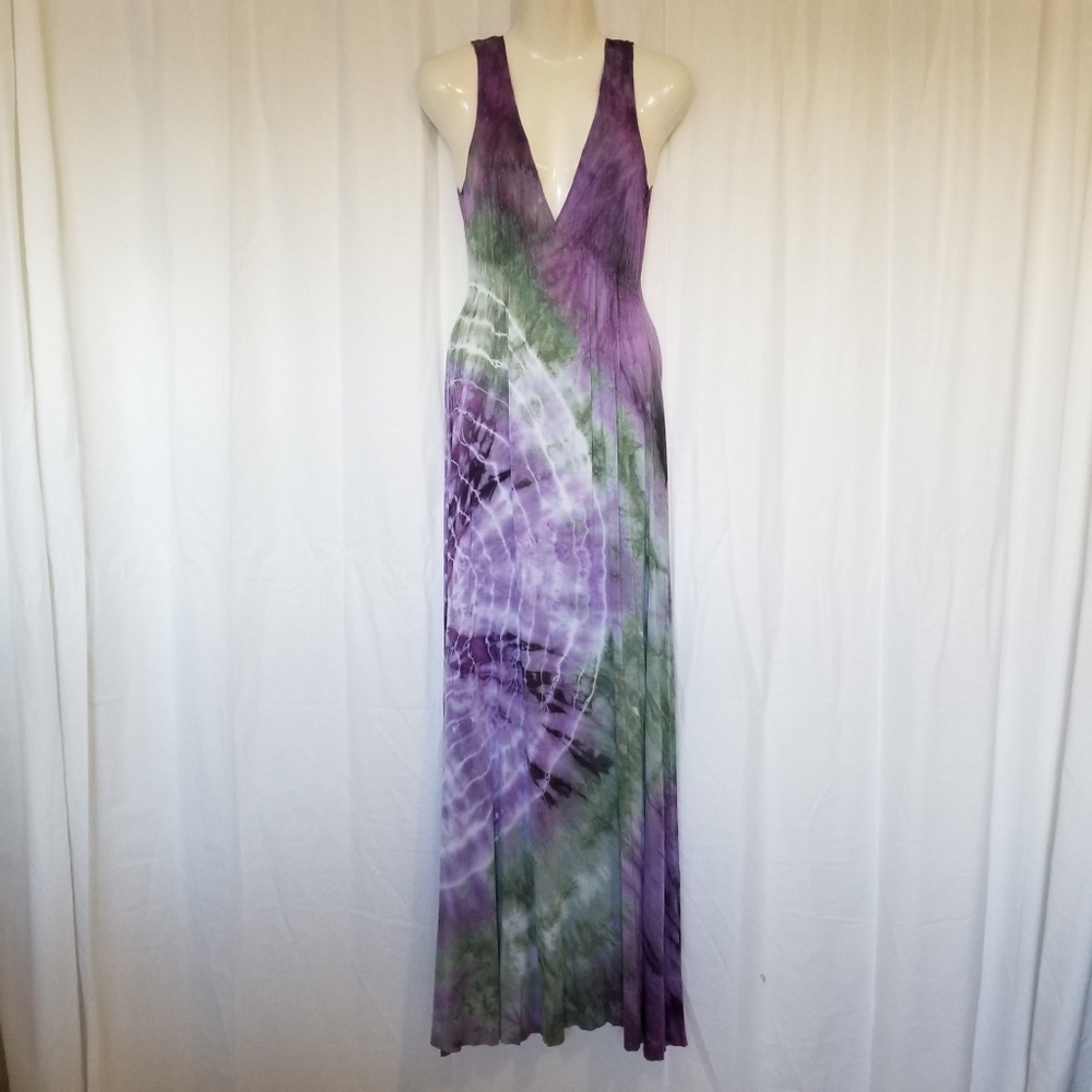 Love Tanjane Womens Maxi Dress Tie Dye V-Neck Long Sleeveless Purple Boho S